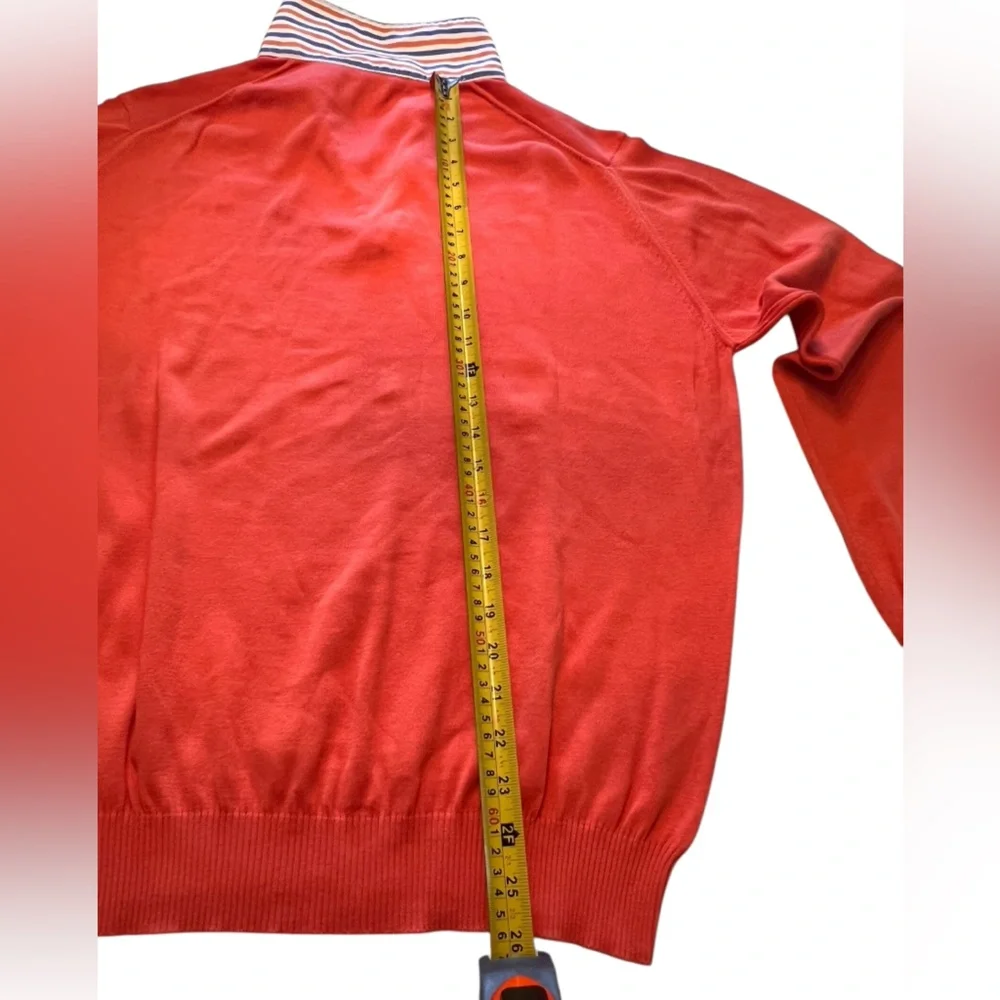 Zegna Polo Long Sleeve Collared Orange 1/4 zip Sweater 100% cotton VTG  Unisex - Picture 6 of 6